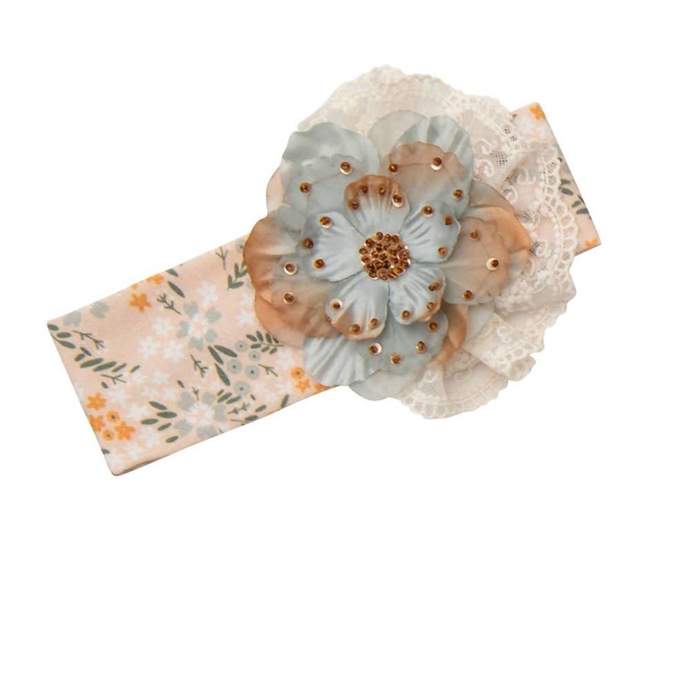 NEW HAUTE BABY baby girls ava's garden headband in peach/aqua